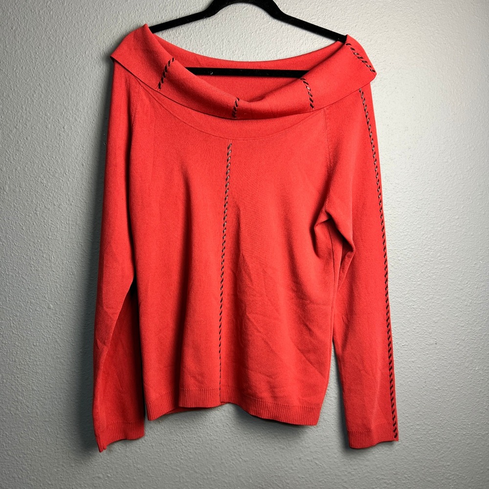 Studio G Coral‎ Red Off The Shoulder Sexy Sweater Long Sleeve Ribbed Knit Top XL